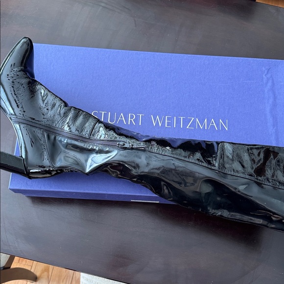 Stuart Weitzman Black Over the Knee Patent Leather Boots - Picture 4 of 9